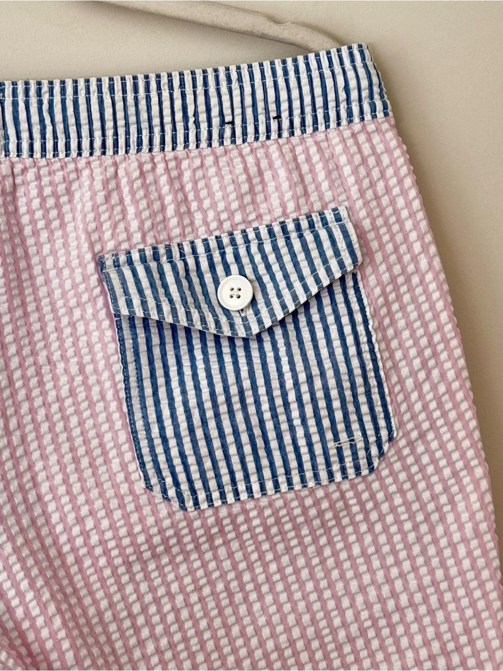 J. Crew Flex Swimwear Lined Swim Trunks, Pastel Seersucker Colorblock – Large